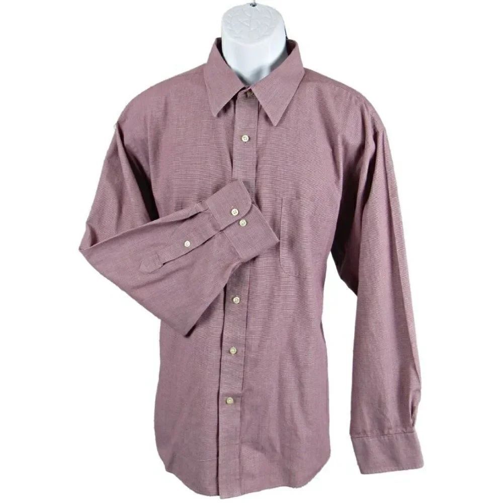 Wrinkle Free Button-Up Dress Shirt Long Sleeve Red & White Check Size XL Chaps